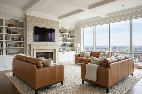 Kellan 85 Inch Modern Leather Track Arm Sofa