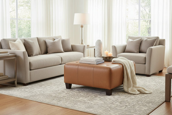 Kelsey 34 Inch Square Apartment Size Leather Cocktail Ottoman Table