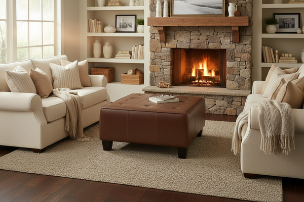 Kelsey 34 Inch Square Apartment Size Leather Cocktail Ottoman Table