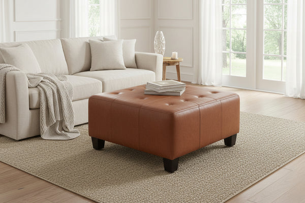 Kelsey 34 Inch Square Apartment Size Leather Cocktail Ottoman Table