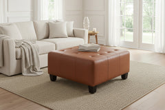 Kelsey 34 Inch Square Apartment Size Leather Cocktail Ottoman Table