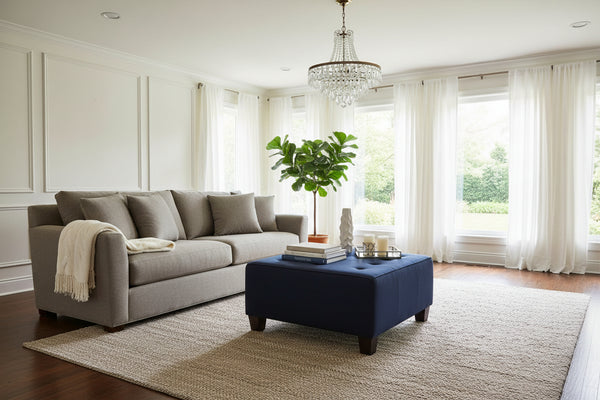 Kelsey 34 Inch Square Apartment Size Leather Cocktail Ottoman Table