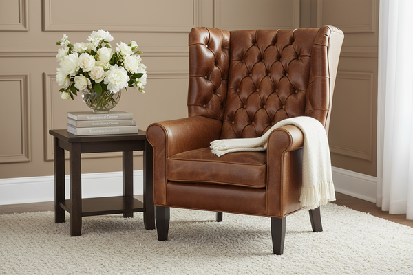 Kensington Leather Tufted Back Accent Arm Chair