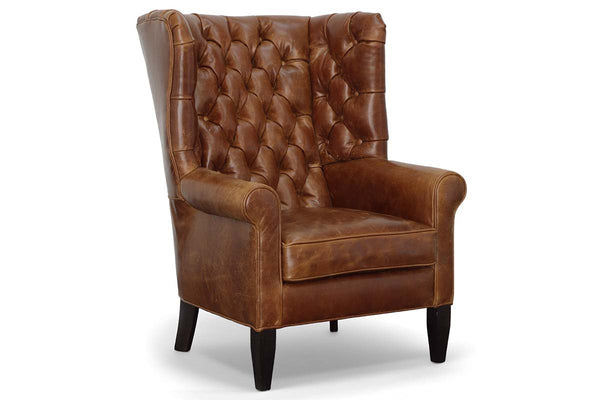 Kensington Leather Tufted Back Accent Arm Chair