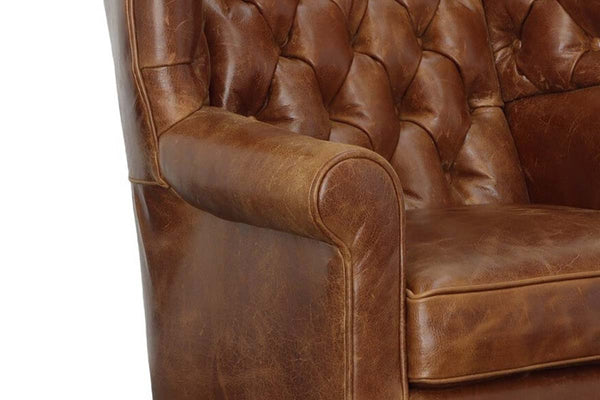 Kensington Leather Tufted Back Accent Arm Chair
