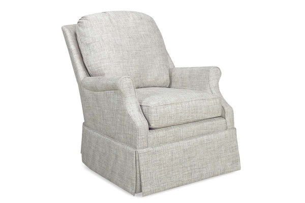 Kimberly 8-Way Hand Tied Traditional Fabric Attached Pillow Back SWIVEL/GLIDER Accent Chair With Skirt