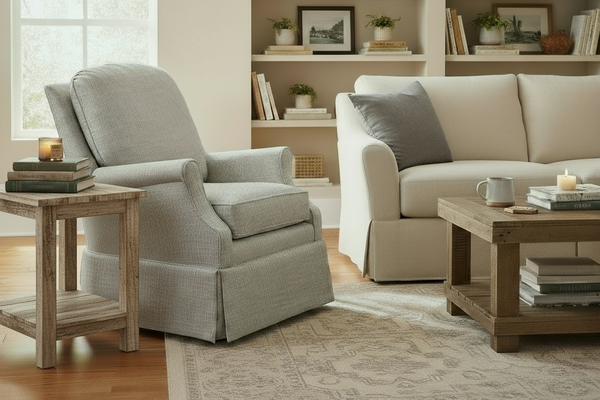 Kimberly 8-Way Hand Tied Traditional Fabric Attached Pillow Back Swivel Accent Chair With Skirt