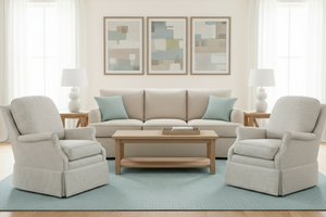 Kimberly 8-Way Hand Tied Traditional Fabric Attached Pillow Back Swivel Accent Chair With Skirt