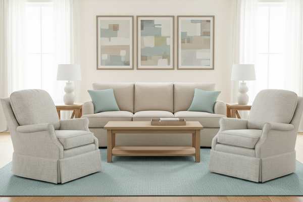 Kimberly 8-Way Hand Tied Traditional Fabric Attached Pillow Back Swivel Accent Chair With Skirt