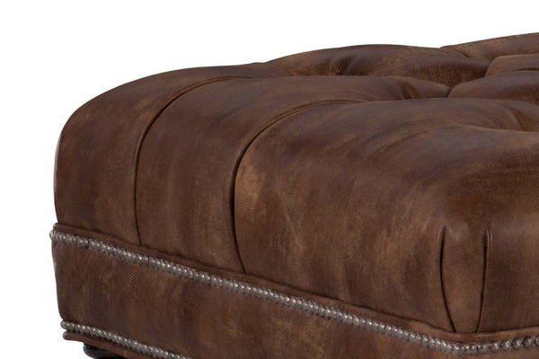 Kline 33 Inch Square Button Tufted Ottoman With Turned Legs