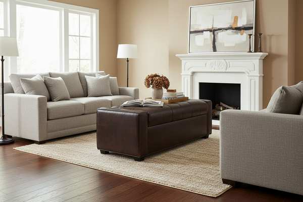 Landon 58 Inch Long Storage Ottoman Bench With Hinged Top