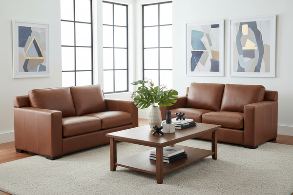 Lawrence Modern Leather Track Arm Loveseat