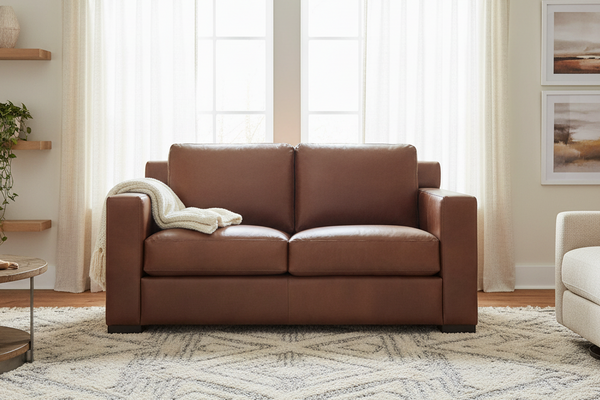 Lawrence Modern Leather Track Arm Loveseat