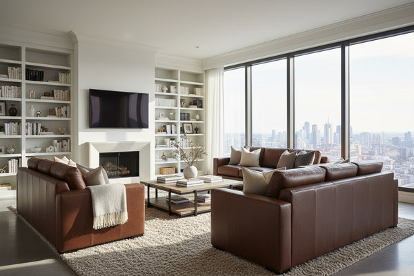 Lawrence 89 Inch Modern Leather Track Arm Sofa