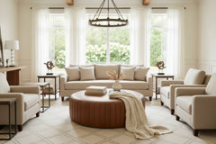 Lawson 36", 40", 44", Or 48" Inch Round Leather Ribbed Ottoman (4 Sizes Available)