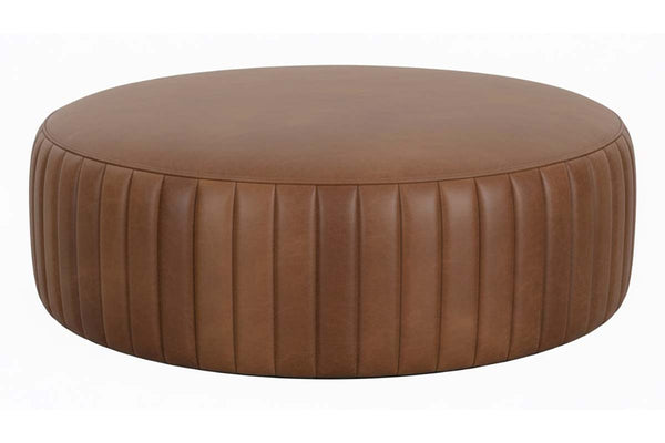 Lawson 36", 40", 44", Or 48" Inch Round Leather Ribbed Ottoman (4 Sizes Available)