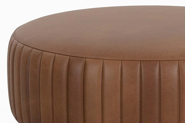 Lawson 36", 40", 44", Or 48" Inch Round Leather Ribbed Ottoman (4 Sizes Available)