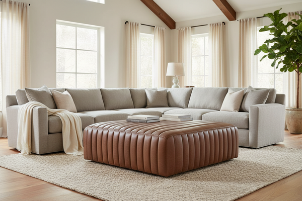 Lawson 36", 40", 44", Or 48" Inch Square Leather Quilted Ottoman (4 Sizes Available)