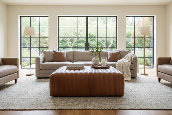 Lawson 36", 40", 44", Or 48" Inch Square Leather Quilted Ottoman (4 Sizes Available)