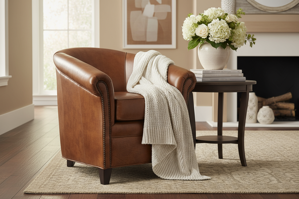Gardner Leather Tub Style Accent Chair With Nail Trim