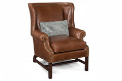 Humphrey Chippendale Leather Chair With Decorative Wood Base