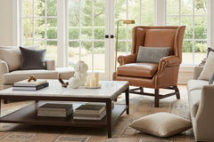 Humphrey Chippendale Leather Chair With Decorative Wood Base
