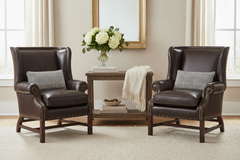 Humphrey Chippendale Leather Chair With Decorative Wood Base