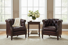 Louis Button Tufted Leather Chesterfield Tub Chair With Nail Trim
