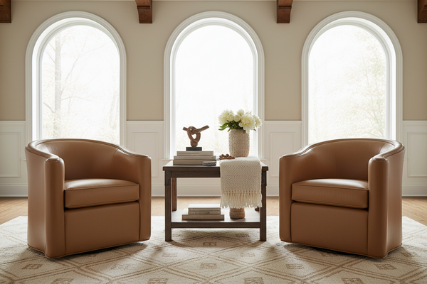 Roman Leather Tub Swivel Barrel Chair