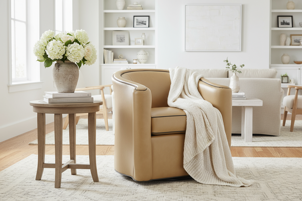 Roman Leather Tub Swivel Barrel Chair