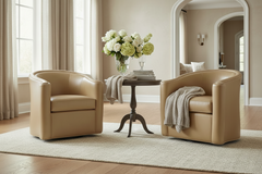 Roman Leather Tub Swivel Barrel Chair