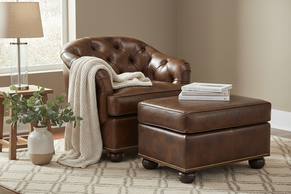 Welby Tufted Leather Tub Chair With Nail Trim