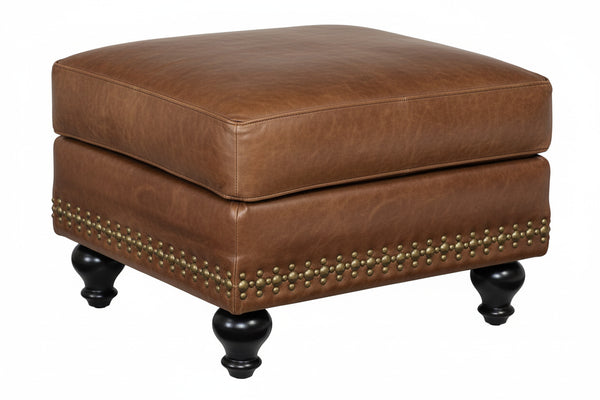 Bellamy Ornate Leather Footstool Ottoman