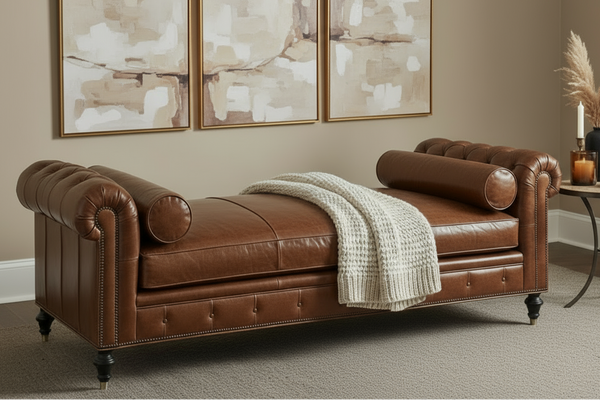 Frazier 78 Inch Tufted Leather Chesterfield Daybed