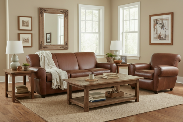 Parker Leather Club Style Living Room Furniture Collection