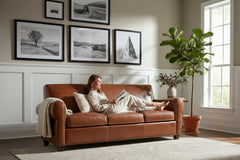 Tribeca 86 Inch Rustic Rolled Tight Back Leather Cigar Sofa - Relish In Ultimate Luxury And Superior Quality