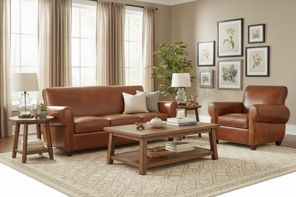 Tribeca Rustic Leather Sofa And Reclining Cigar Chair Set