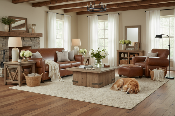 Tribeca Three Piece Rustic Leather Furniture Sofa Set
