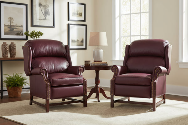 Calhoun Leather Bustle Back Chippendale Recliner