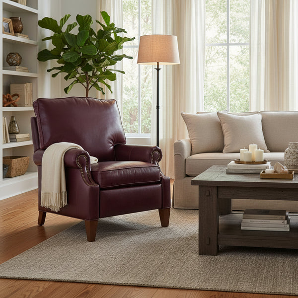Julius Small Scale Leather Pillow Back Recliner