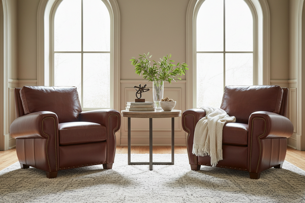 Weston Rustic Leather Pillow Back Recliner With Nails