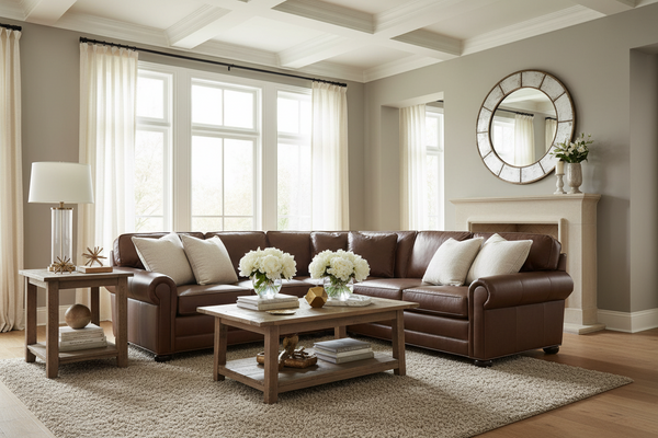 Sheffield Three Piece Deep Seated Leather Sectional Sofa (As Configured)