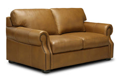 Lex Traditional Leather Rolled Arm Loveseat With Nailheads