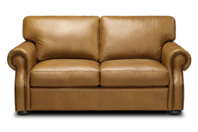 Lex Traditional Leather Rolled Arm Loveseat With Nailheads