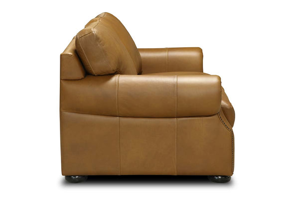 Lex Traditional Leather Rolled Arm Loveseat With Nailheads