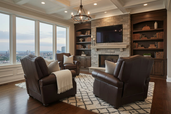 Lex Traditional Leather Rolled Arm Club Chair Recliner