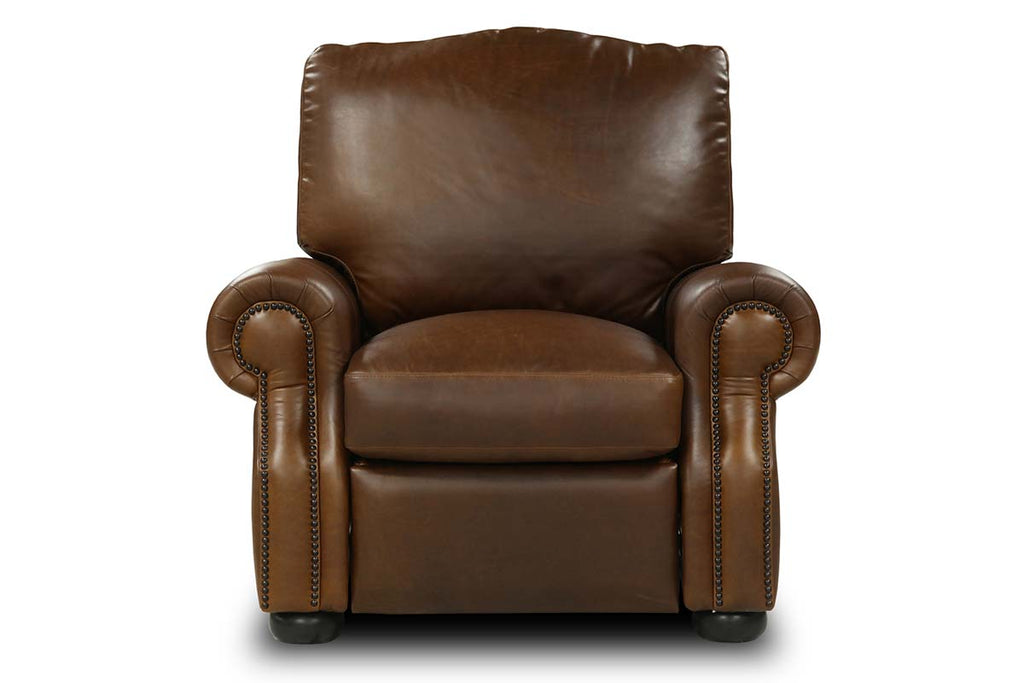 Lex Traditional Leather Rolled Arm Club Chair Recliner