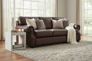 Lex 94 Inch Traditional Leather Roll Arm Sofa With Nailheads