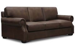 Lex 94 Inch Traditional Leather Roll Arm Sofa With Nailheads