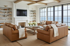 Lex 94 Inch Traditional Leather Roll Arm Sofa With Nailheads